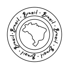 i love brazil seal stamp with map line style icon