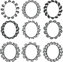 Set of Vector Design of a Black Wave Ornament Frame Circle a Nature Theme
