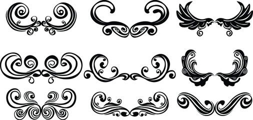 Set of Vector Design of Black Wing Ornaments