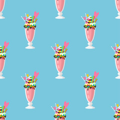 Strawberry Milkshake. Seamless Vector Patterns 