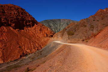 Colorful road, full of mountains in Purmamarca, Jujuy province, Argentina