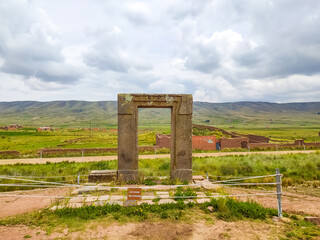 Ruins of the ancient Indian city of Tiwanaku near La Paz in Bolivia