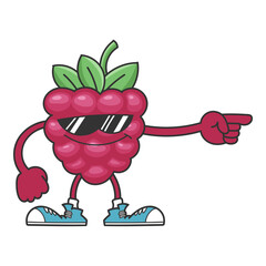 Raspberry with sunglasses cartoon character