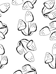 Mushroom seamless background, vector illustration, doodle drawing style