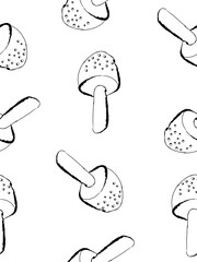 doodle drawing style image of black and white mushroom seamless background, vector illustration