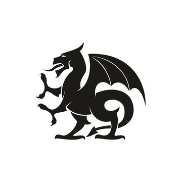 Dragon or gryphon isolated medieval heraldry beast. Vector mythical creature with eagle legs and wings