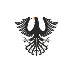 Heraldic eagle isolated bird with open wings. Vector black falcon or hawk with spread feather tail
