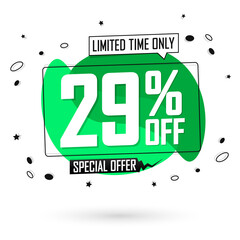 Sale 29% off, bubble banner design template, discount tag, special offer, vector illustration