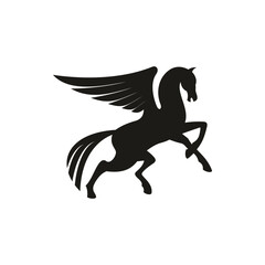 Obraz na płótnie Canvas Winged horse silhouette isolated pegasus silhouette. Vector unicorn heraldic symbol, mythical animal