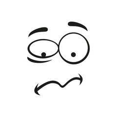 Upset emoticon isolated troubled emoji. Vector disturbed anxious expression of smiley, line art