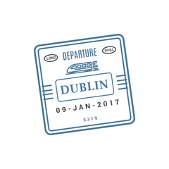 Dublin train ticket, railway arrival stamp isolated vector. Arrival or departure visa, passport control stamp