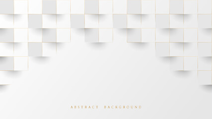Abstract White and Lines Gold 3D Geometric Pattern Background. Luxury Stacked Box. Vector Illustration