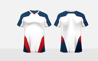 Blue, Red and White Pattern Layout E-sport T-shirt Design Template