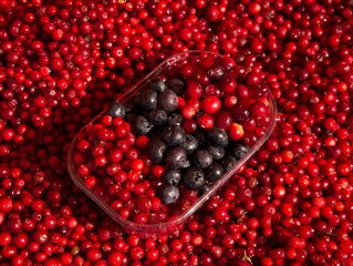 Berries in a container over a lot of berries from Finland