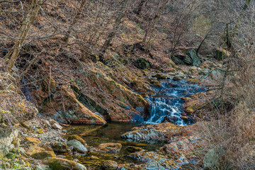 Small mountain stream waterfall