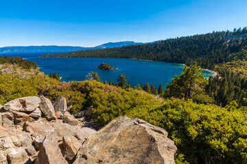 Fannette Island and  Emerald Bay From Parsons Rock, Lake Tahoe, California, USA