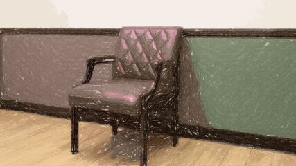 old chair in the hallway hand drawn style illustration