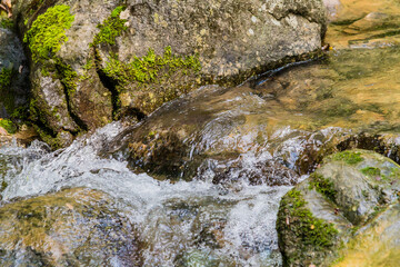 Naklejka na ściany i meble Waterfall in small mountain stream.