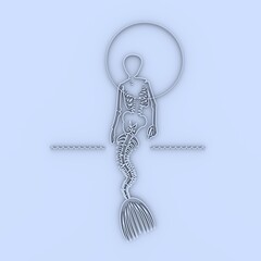 Illustrations of skeleton of beautiful mermaid. Fairy tale abstraction. 3D rendering