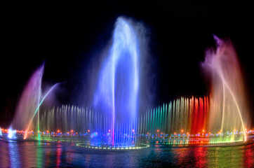 Dancing fountain with beautiful view with charming lighting colors