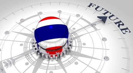 Business concept. Abstract compass points to the future word. Flag of the Thailand. 3D rendering