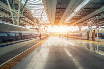 Station platforms and train tracks..