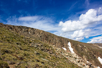 mountain landscape with clouds, Mountainside with Clouds Above, Mountain Ridge with Clouds