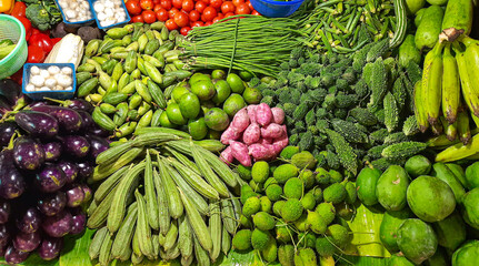 Fresh green vegetables on display for sale at a street market store at Kolkata India
