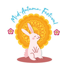 mid autumn festival card with rabbit and lace flat style icon