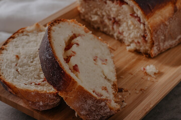 homemade bread with pepperoni filling.