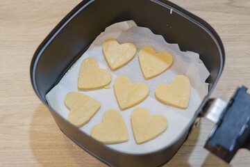 Homemade heart shaped butter cookie chocolate in air fryer.