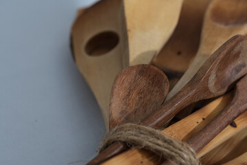 rustic wooden utensils for home cooking at home