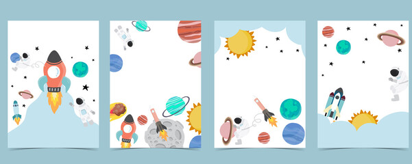 Collection of space background set with astronaut, sun, moon, star,rocket.Editable vector illustration for website, invitation,postcard and sticker