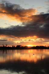 Fototapeta premium Colorful sunset by the Odra River, Poland.