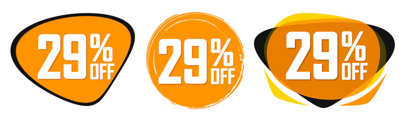 Set Sale 29% off banners, discount tags design template, promo app icons, vector illustration