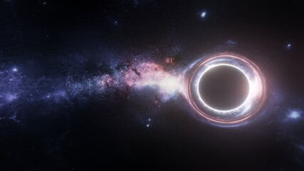 Fototapeta na wymiar Black hole realistic illustration. 8k resolution space wallpaper.
