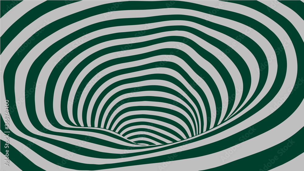 Poster green and white abstract wormhole. optical illusion. twisted vector illustration. 3d tunnel.
