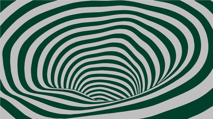 Green and white abstract wormhole. Optical illusion. Twisted vector illustration. 3D tunnel.