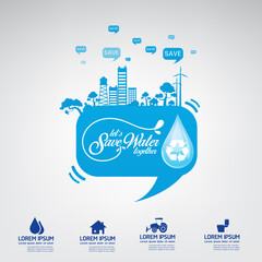 Naklejka premium Save Water Vector Concept Water is Life