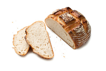 Delicious sliced freshly baked bread isolated on white background
