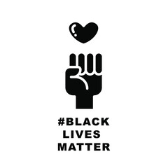 Hand symbol for black lives matter protest in USA to stop violence for black people in U.S. America. Fight for human right. solid pictogram stroke Vector illustration Design on white background EPS10