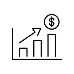 increase money growth icon. Marketing progress chart. Profit earning analysis. Salary report.  thin line simple pictogram, stroke style. Vector illustration. Design on white background. EPS10