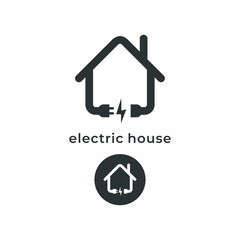 Electric House line icon Electrical cable plug charging symbol