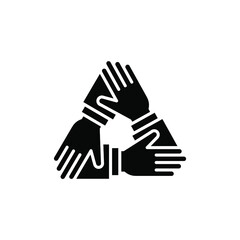 Three hands support each other. Collaboration teamwork thin line solid. Support, Business friendship and partnership sign. unity in diversity. Vector illustration. Design on white background. EPS10