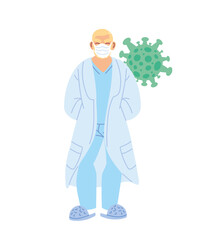 Isolated man doctor with medical mask vector design