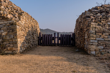 Log blockade at fortress gate