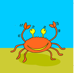 Illustration of a cartoon crab that is smiling happily.