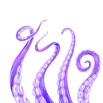 Set of neon color cartoon sketches of octopus tentacles. Creepy limbs of marine inhabitants. Vector object for logos, tattoos, cards and your design.