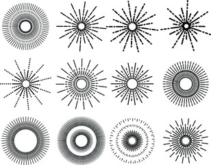 Set of Vector Design of Black Starburst Ornaments