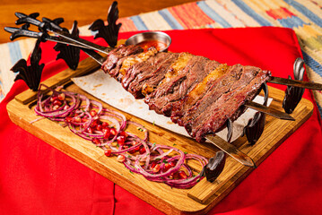 mutton kebab with sauce and pickled onion